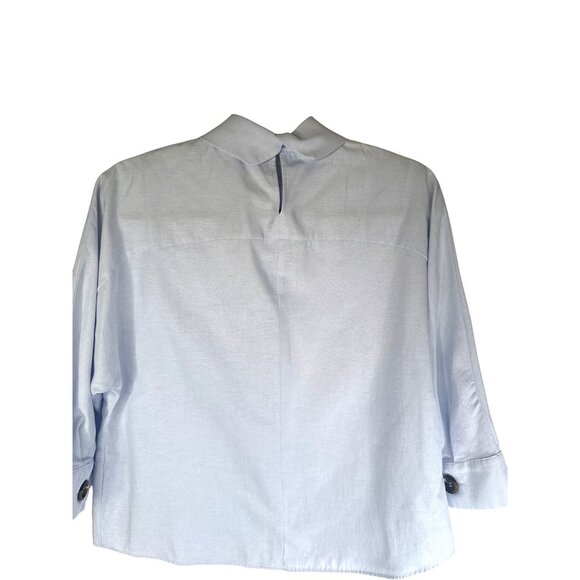 2/$30 Zara Basic Blue Blouse XS Long Sleeve Button Cuff Bow Tie Neck - Picture 12 of 14
